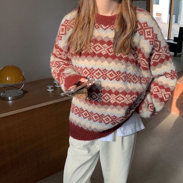 wonder winter vintage knitted sweater casual ugly christmas loose thick pullovers korean style chic 210510, White;black
wonder winter vintage knitted sweater casual ugly christmas loose thick pullovers korean style chic 210510, White;black