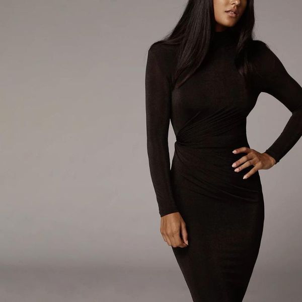 casual dresses elegant full sleeve black midi dress 2021 autumn wrap high collar slim women evening gorgeous roupas femininas robe, Black;gray
casual dresses elegant full sleeve black midi dress 2021 autumn wrap high collar slim women evening gorgeous roupas femininas robe, Black;gray