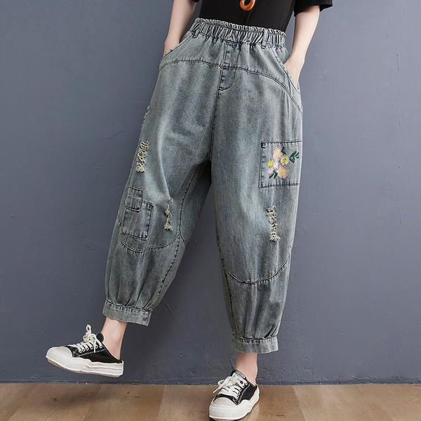 women's jeans women summer loose casual boyfriend 2021 vintage street style floral embroidery female calf-length denim pants b524, Blue
women's jeans women summer loose casual boyfriend 2021 vintage street style floral embroidery female calf-length denim pants b524, Blue