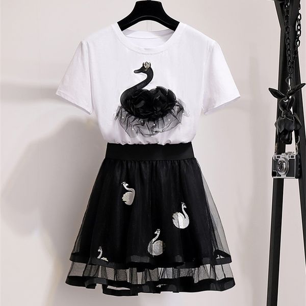 summer fashion women's cotton t shirt + mesh a line skirt 2pcs sets female casual suits outfit clothing 210428, White
summer fashion women's cotton t shirt + mesh a line skirt 2pcs sets female casual suits outfit clothing 210428, White