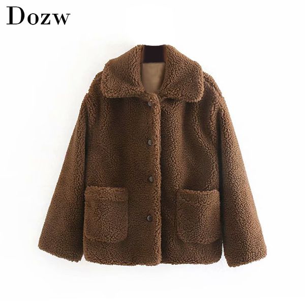 winter solid teddy women coat casual thick warm faux fur jacket pocket single breasted fleece jacket outwear coats 210414, Black
winter solid teddy women coat casual thick warm faux fur jacket pocket single breasted fleece jacket outwear coats 210414, Black