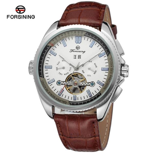 wristwatches forsining auto date tourbillon feature genuine leather material gent mens watches, Slivery;brown
wristwatches forsining auto date tourbillon feature genuine leather material gent mens watches, Slivery;brown