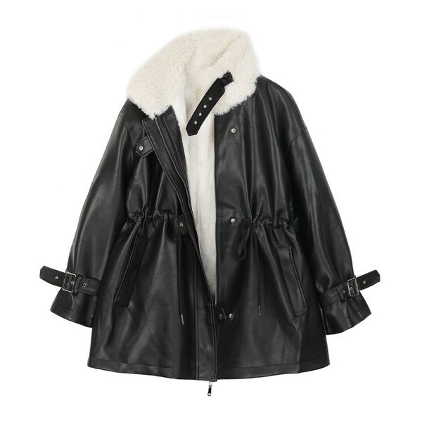 women's leather & faux fur coat women jacket autumn winter warm plush thick suede outerwear lambs wool short motorcycle coats female, Black
women's leather & faux fur coat women jacket autumn winter warm plush thick suede outerwear lambs wool short motorcycle coats female, Black