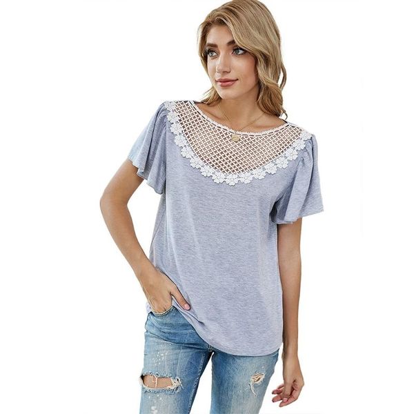women's t-shirt summer women patchwork butterfly sleeve o-neck solid floral lace hollow, White
women's t-shirt summer women patchwork butterfly sleeve o-neck solid floral lace hollow, White