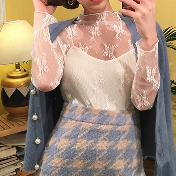 women's blouses & shirts 2021 mesh transparent fashion embroidery high neck female summer see through long sleeve clothing, White
women's blouses & shirts 2021 mesh transparent fashion embroidery high neck female summer see through long sleeve clothing, White