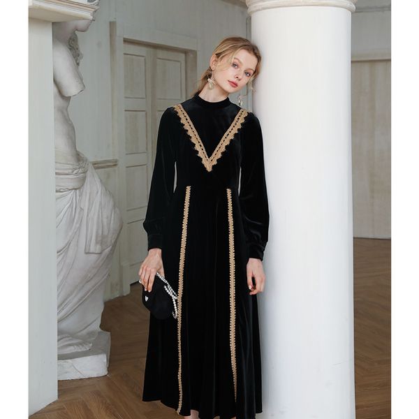 casual dresses autumn winter women vitoria vintage velvet black lace patchwork high waist elegant slim long vestido feminino 6njz, Black;gray
casual dresses autumn winter women vitoria vintage velvet black lace patchwork high waist elegant slim long vestido feminino 6njz, Black;gray