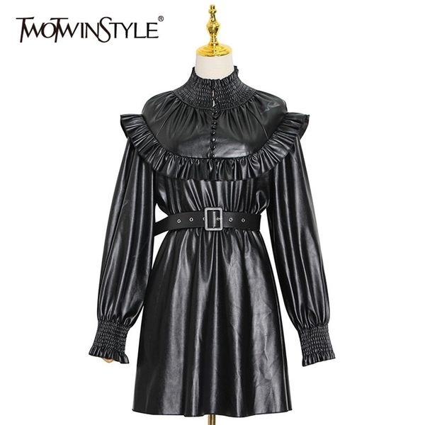 temperament patchwork ruffle dress for women stand collar long sleeve high waist vintage pu leather dresses female 210520, Black;gray
temperament patchwork ruffle dress for women stand collar long sleeve high waist vintage pu leather dresses female 210520, Black;gray