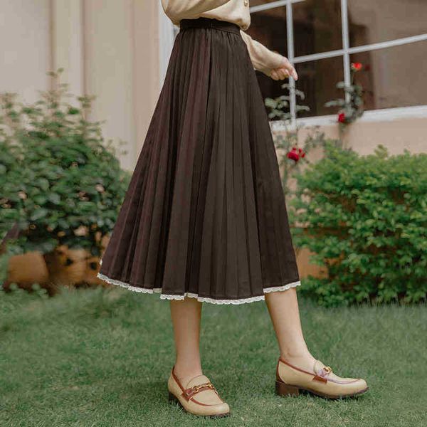 skirts skirt spring arrival retro art pleated lace hem mid length women's skirt trcr, Black