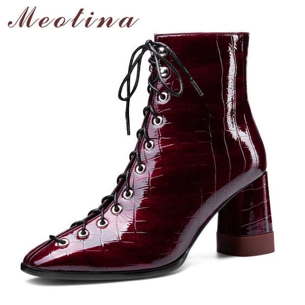 meotina genuine leather high heel short boots women shoes square toe lace up zip block heels ankle boots ladies autumn black 41 210608
meotina genuine leather high heel short boots women shoes square toe lace up zip block heels ankle boots ladies autumn black 41 210608