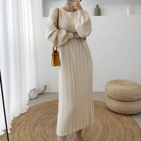 casual dresses 2021 autumn winter thicken long puff sleeve knitting dress korean fashion solid o-neck robe femme female pleated vestidos, Black;gray
casual dresses 2021 autumn winter thicken long puff sleeve knitting dress korean fashion solid o-neck robe femme female pleated vestidos, Black;gray