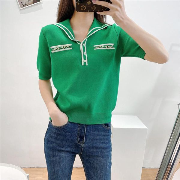 2021 summer womens shortsleeved lapel sweater new navy collar chain hit color ice silk shortsleeved tshirt 3074, White
2021 summer womens shortsleeved lapel sweater new navy collar chain hit color ice silk shortsleeved tshirt 3074, White
