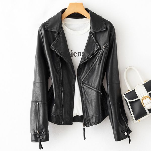 short 2021 autumn new temperament fashion locomotive pu leather et leisure long sve women's small coat, Black;brown
short 2021 autumn new temperament fashion locomotive pu leather et leisure long sve women's small coat, Black;brown