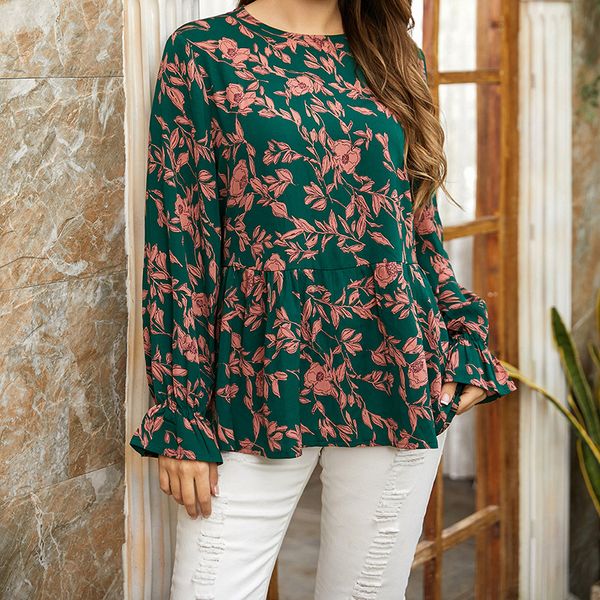 2021 new floral doll shirt europe and america cross border large size spring and autumn ruffled slim looking large size womens wear, White
2021 new floral doll shirt europe and america cross border large size spring and autumn ruffled slim looking large size womens wear, White