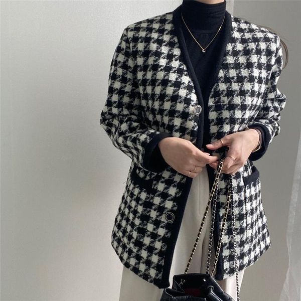 women's fur & faux 2021 women elegant short wool jacket coat houndstooth chic outerwear retro temperament long sleeve cardigan ladies w, Black
women's fur & faux 2021 women elegant short wool jacket coat houndstooth chic outerwear retro temperament long sleeve cardigan ladies w, Black