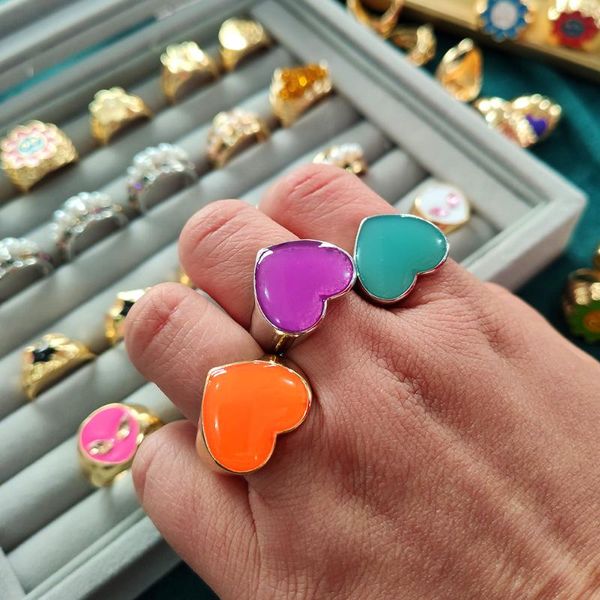 cluster rings 2021 love heart enamel for women girls gold silver color simple metal geometric finger trendy party jewelry gift, Golden;silver
cluster rings 2021 love heart enamel for women girls gold silver color simple metal geometric finger trendy party jewelry gift, Golden;silver