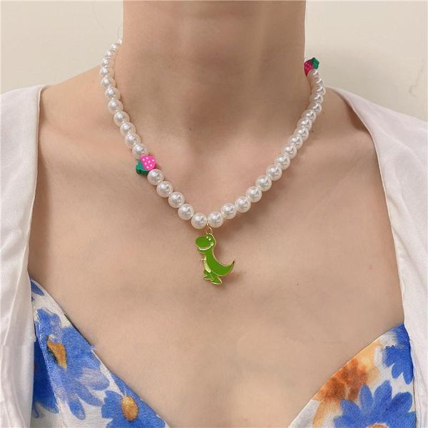 pendant necklaces korea retro cute colorful strawberry dinosaur imitation pearl necklace for women girls clavicle chain jewelry gifts, Silver
pendant necklaces korea retro cute colorful strawberry dinosaur imitation pearl necklace for women girls clavicle chain jewelry gifts, Silver