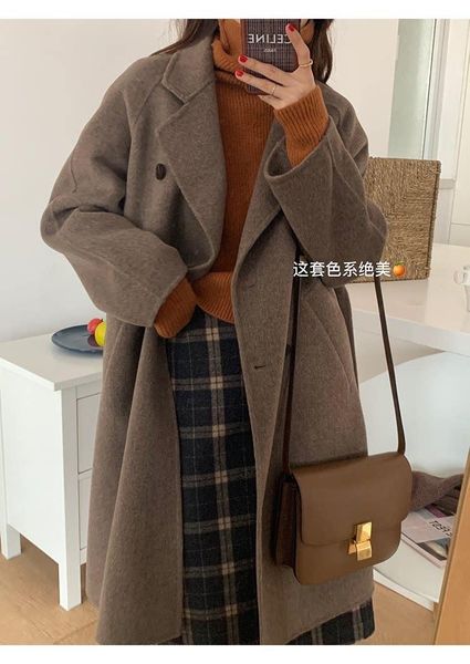 women's wool & blends 2021 autumn winter classic double button all coat medium long double-sided handmade cashmere, Black
women's wool & blends 2021 autumn winter classic double button all coat medium long double-sided handmade cashmere, Black