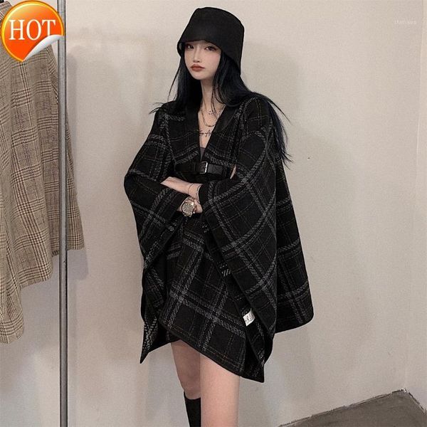 women's wool & blends mid long autumn winter v-neck cape shawl woolen coat women ins fashion small chiffon jacket, Black
women's wool & blends mid long autumn winter v-neck cape shawl woolen coat women ins fashion small chiffon jacket, Black