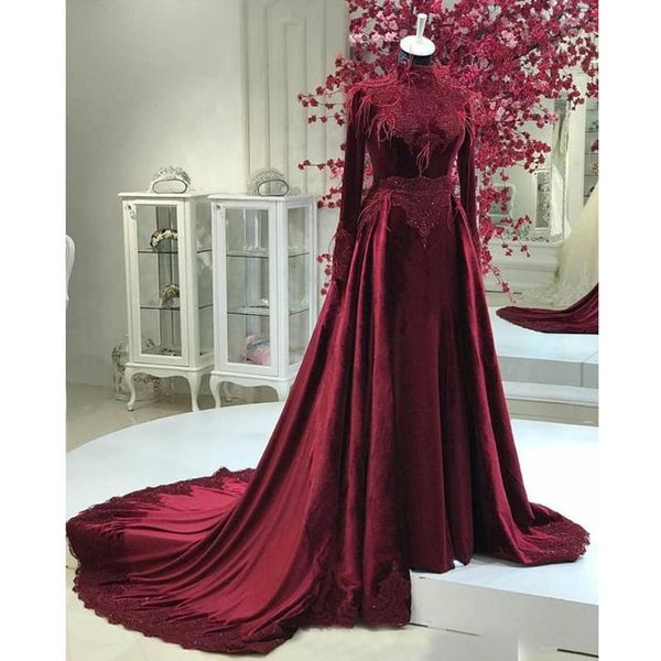party dresses burgundy velvet feather evening dress 2021 long sleeve high neck appliques plus size a-line muslim formal gown, White;black
party dresses burgundy velvet feather evening dress 2021 long sleeve high neck appliques plus size a-line muslim formal gown, White;black