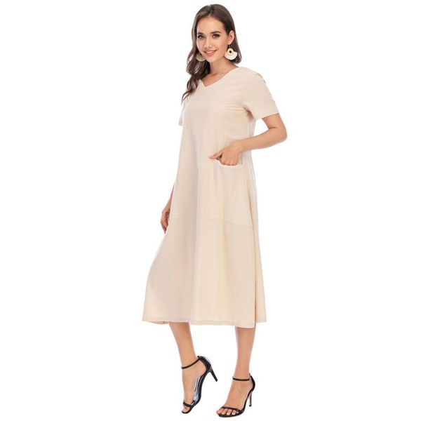 casual dresses women summer long dress cotton v-neck loose autumn plus size short sleeve maxi robe fashion female vestidos, Black;gray 
casual dresses women summer long dress cotton v-neck loose autumn plus size short sleeve maxi robe fashion female vestidos, Black;gray