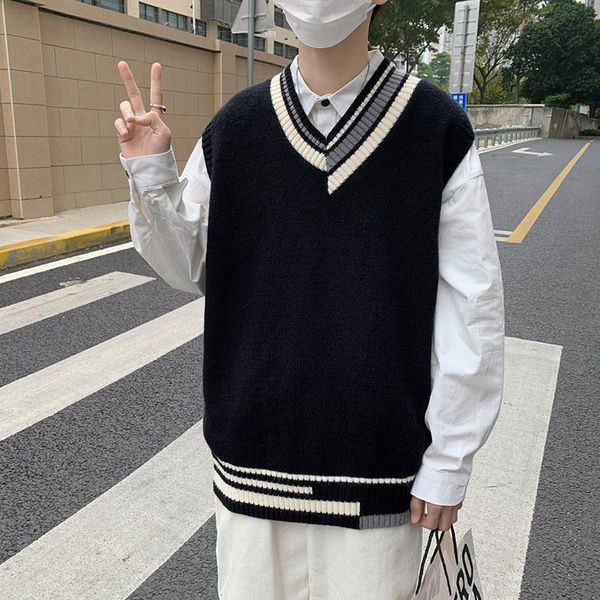 men's vests japanese college style knitted vest fashion brand trend loose casual wear v-neck sweater, Black;white
men's vests japanese college style knitted vest fashion brand trend loose casual wear v-neck sweater, Black;white