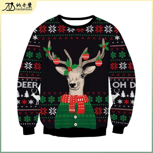 2021 autumn christmas fawn printed round neck long sleeve sweater for lovers, Black
2021 autumn christmas fawn printed round neck long sleeve sweater for lovers, Black