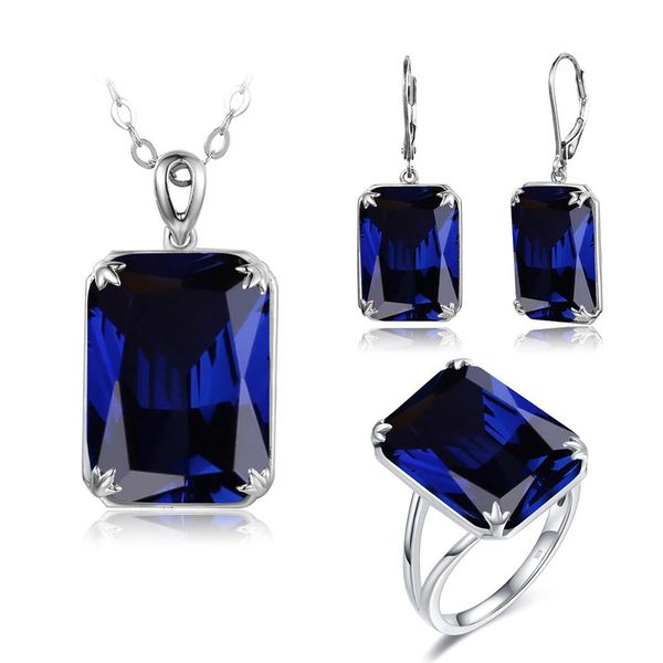 women jewellery set real sterling silver 925 pendant earrings ring bridal necklace set vintage blue sapphire female fine jewelry, Black
women jewellery set real sterling silver 925 pendant earrings ring bridal necklace set vintage blue sapphire female fine jewelry, Black