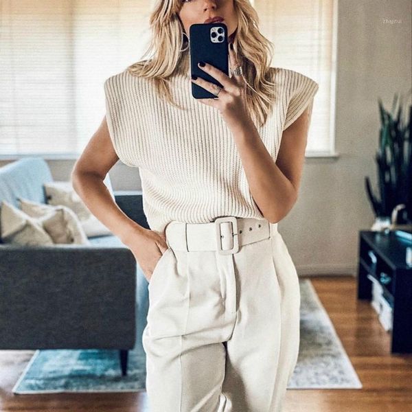 women's sweaters 2021 spring and autumn solid color sleeveless high collar fashion casual shoulder pad sweater, White;black
women's sweaters 2021 spring and autumn solid color sleeveless high collar fashion casual shoulder pad sweater, White;black