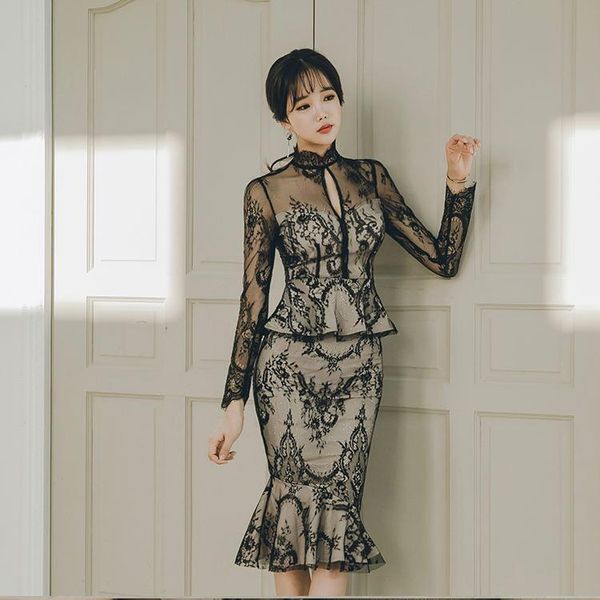 casual dresses fashion korean spring vestidoes perspective hollow stand dress long sleeve slim black party lace lady, Black;gray
casual dresses fashion korean spring vestidoes perspective hollow stand dress long sleeve slim black party lace lady, Black;gray