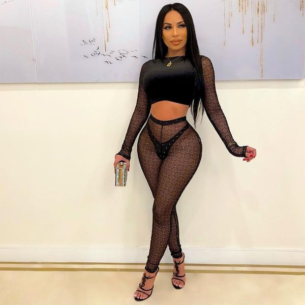 women's two piece pants rmsfe 2022 fashion long sleeve round neck velvet stitched mesh with slim pencil women set, White
women's two piece pants rmsfe 2022 fashion long sleeve round neck velvet stitched mesh with slim pencil women set, White