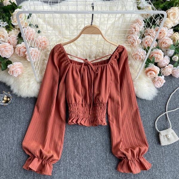 blouses women elegant solid spring retro square collar sleeve slim korean chic ruched streetwear short blouse, White
blouses women elegant solid spring retro square collar sleeve slim korean chic ruched streetwear short blouse, White