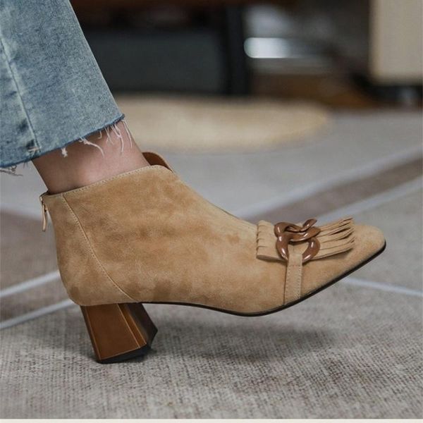 boots round all women's head shoes thick heel chain tassel back zipper short sheep suede french elegant middle, Black
boots round all women's head shoes thick heel chain tassel back zipper short sheep suede french elegant middle, Black