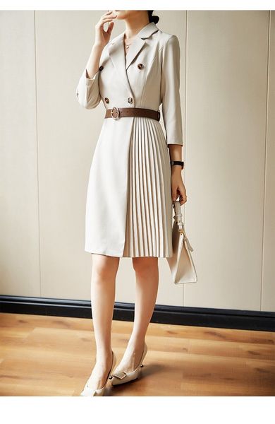 design office lady dress autumn elegant fashion notched collar double breasted folds a line suit dresses women temperament wear, White;black
design office lady dress autumn elegant fashion notched collar double breasted folds a line suit dresses women temperament wear, White;black