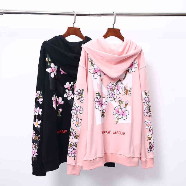 print peach blossom off arrstyle hoodie style men's and women's european large loose zipper, Black
print peach blossom off arrstyle hoodie style men's and women's european large loose zipper, Black