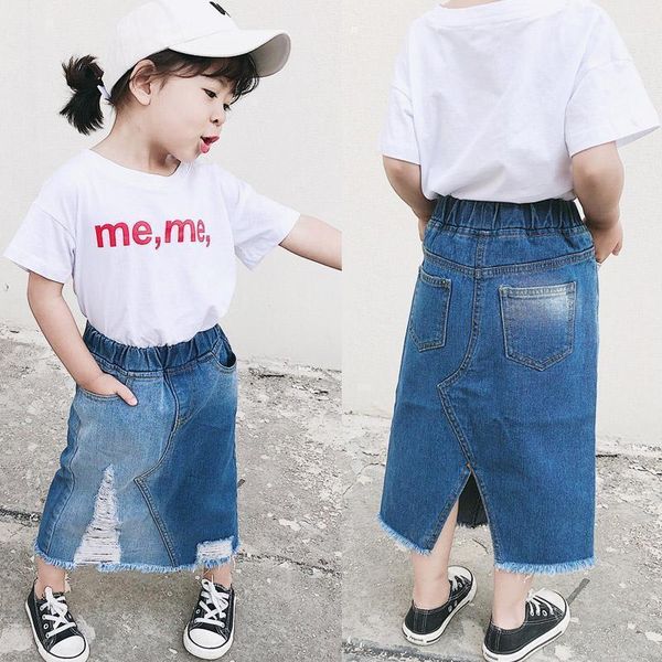 skirts ankrt 19 summer girls mid-long white-brushed hole jeans skirt children's irregular open half-length skirt.12m-6t1, Blue
skirts ankrt 19 summer girls mid-long white-brushed hole jeans skirt children's irregular open half-length skirt.12m-6t1, Blue