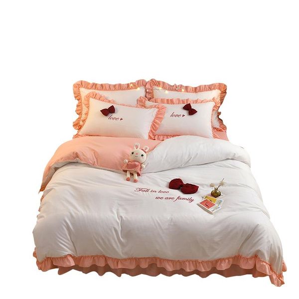 princess style cotton cute ruffle bedding set four piece bow-knot embroidery sweet comforter sets
princess style cotton cute ruffle bedding set four piece bow-knot embroidery sweet comforter sets