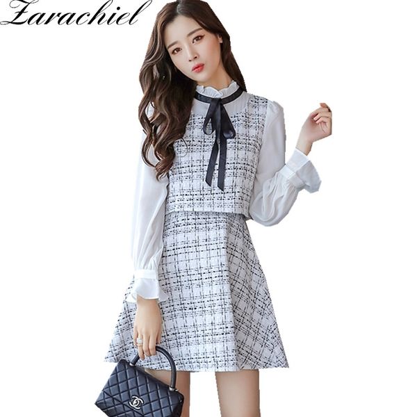 winter women tweed stitching plaid a line long sleeve ribbon bow tie stand collar fake two piece wool dress 210416, Black;gray
winter women tweed stitching plaid a line long sleeve ribbon bow tie stand collar fake two piece wool dress 210416, Black;gray