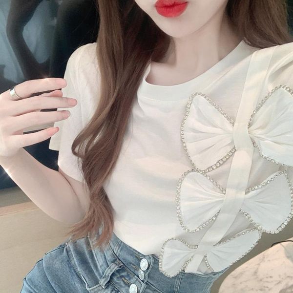 women's t-shirt short sleeve women beads rhinestone chain three-dimensional bow pullover summer girls students tee ropa mujer, White
women's t-shirt short sleeve women beads rhinestone chain three-dimensional bow pullover summer girls students tee ropa mujer, White