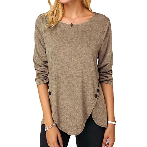 women tees casual o-neck irregular hem button t shirt plus size 5xl long sleeve soft female tee spring oversized 210522, White
women tees casual o-neck irregular hem button t shirt plus size 5xl long sleeve soft female tee spring oversized 210522, White