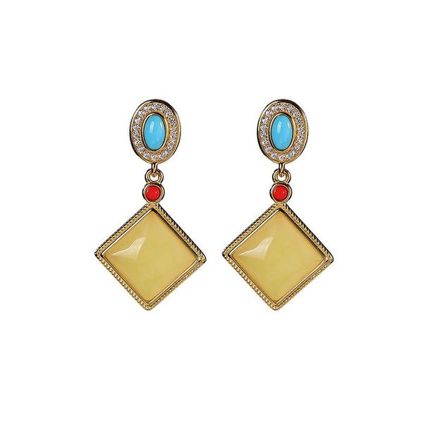 stud s925 sterling silver gold-plated natural beeswax turquoise earrings retro diamond earring pendant for ladies, Golden;silver
stud s925 sterling silver gold-plated natural beeswax turquoise earrings retro diamond earring pendant for ladies, Golden;silver