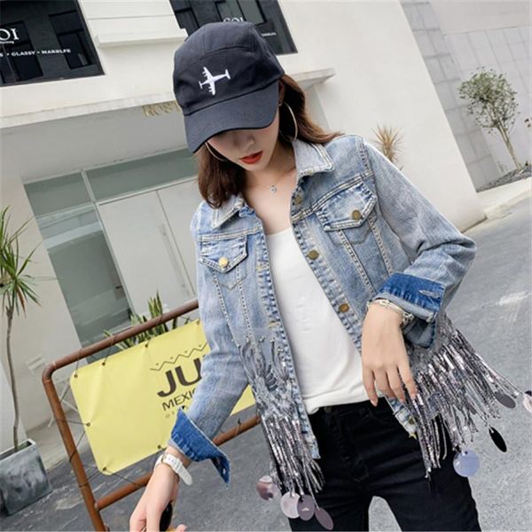 women's jackets 2021 spring fashion tassel sequins embroidery women denim jacket outwear long sleeves slim schoolgirl vestidos, Black;brown
women's jackets 2021 spring fashion tassel sequins embroidery women denim jacket outwear long sleeves slim schoolgirl vestidos, Black;brown