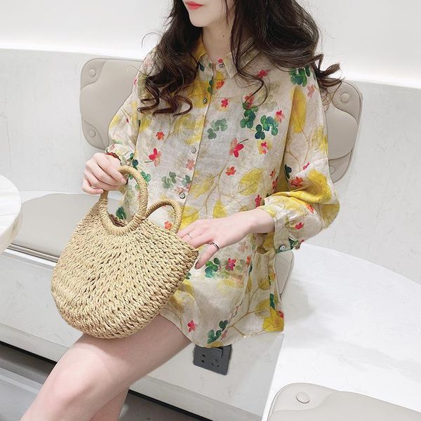 women's blouses & shirts sweet style cotton linen printed women vintage loose floral female outwear coats, White
women's blouses & shirts sweet style cotton linen printed women vintage loose floral female outwear coats, White