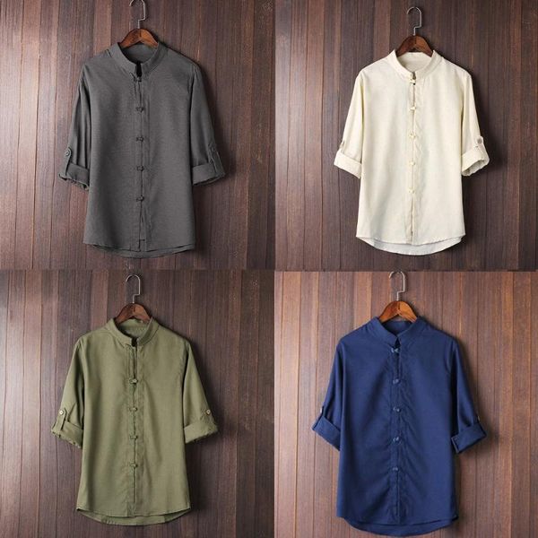 men's casual shirts retro loose summer breathable 3/4 sleeve linen blousedisc button solid color shirt round neck short, White;black
men's casual shirts retro loose summer breathable 3/4 sleeve linen blousedisc button solid color shirt round neck short, White;black