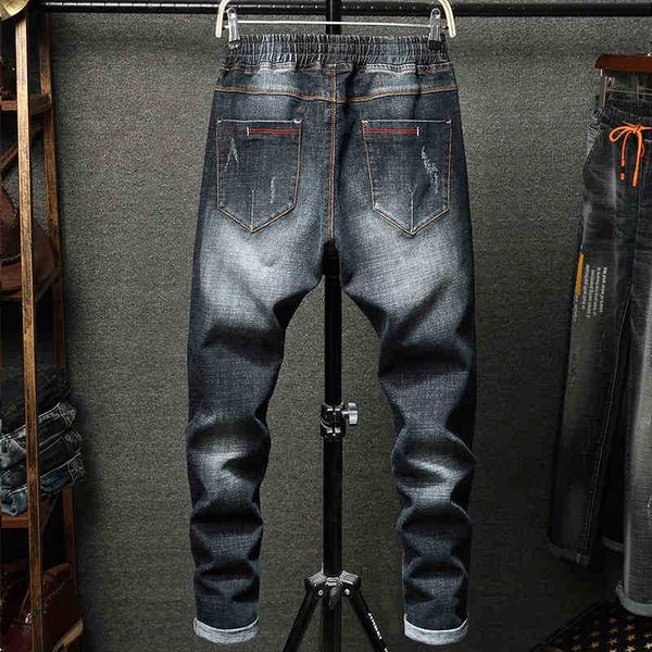 men's jeans jeans men ripped skinny streetwear retro wash hip hop elastic waist drawstring knee holes distressed casual denim trousers, Blue
men's jeans jeans men ripped skinny streetwear retro wash hip hop elastic waist drawstring knee holes distressed casual denim trousers, Blue