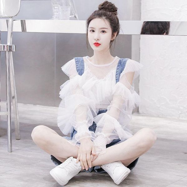 summer korean women sets casual long sleeve loose o-neck + strap denim shorts suit fashion two piece set q241 women's tracksuits, Gray
summer korean women sets casual long sleeve loose o-neck + strap denim shorts suit fashion two piece set q241 women's tracksuits, Gray