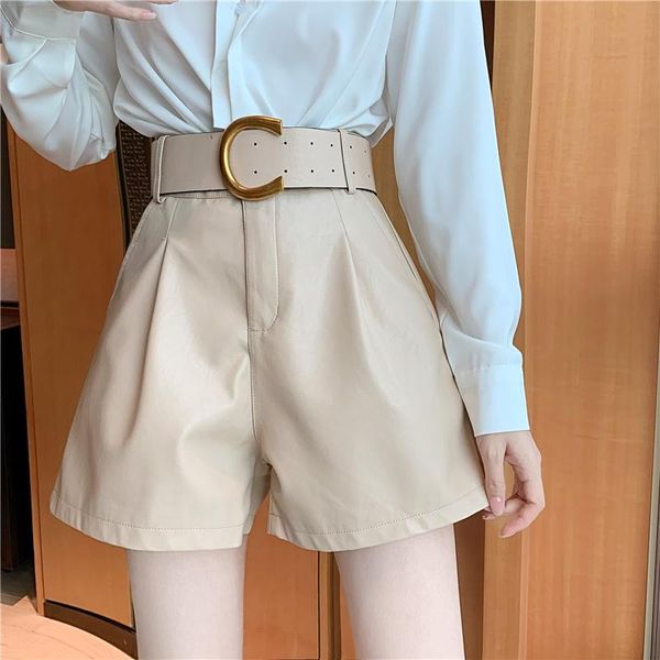 women's shorts autumn temperament high waist belted pu leather pants leisure fashion wide leg boots pantalon corto mujer, White;black
women's shorts autumn temperament high waist belted pu leather pants leisure fashion wide leg boots pantalon corto mujer, White;black