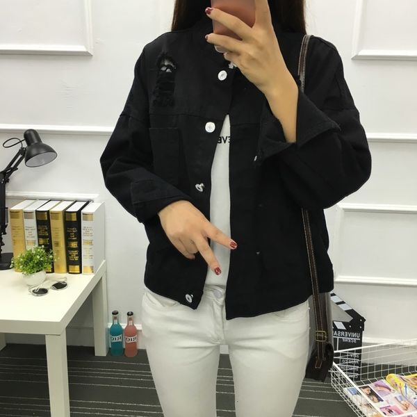 demin jacket women white black denim spring casual harajuku streetwear female vintage jeans coat 201015, Black;brown
demin jacket women white black denim spring casual harajuku streetwear female vintage jeans coat 201015, Black;brown
