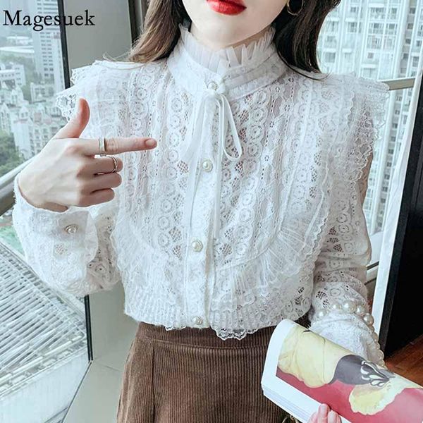 women's blouses & shirts french vintage lace blouse stand collar pleated ruffle elegant women long sleeve bow tie white shirt 17029
women's blouses & shirts french vintage lace blouse stand collar pleated ruffle elegant women long sleeve bow tie white shirt 17029