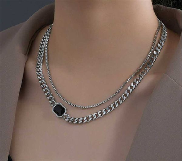 pendant necklaces 316l stainless steel double layered necklace couple style black crystal street hip hop titanium no fade, Silver
pendant necklaces 316l stainless steel double layered necklace couple style black crystal street hip hop titanium no fade, Silver