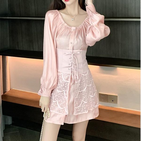 off shoulder dress fashion design 2021 autumn style retro slim waist bandage pink casual dresses, Black;gray 
off shoulder dress fashion design 2021 autumn style retro slim waist bandage pink casual dresses, Black;gray